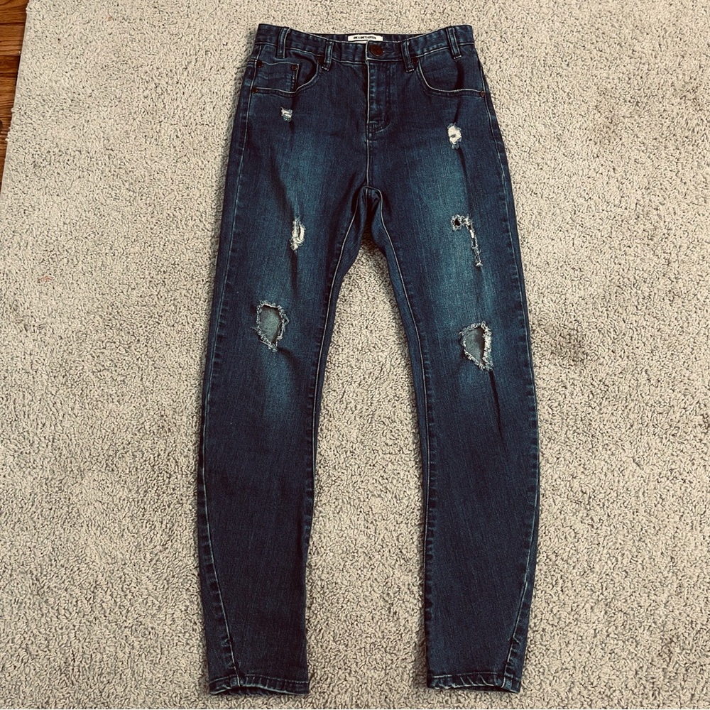 ONE x ONE TEASPOON Indigo Blue DISTRESSED Denim SCALLYWAGS High Rise JEANS 26